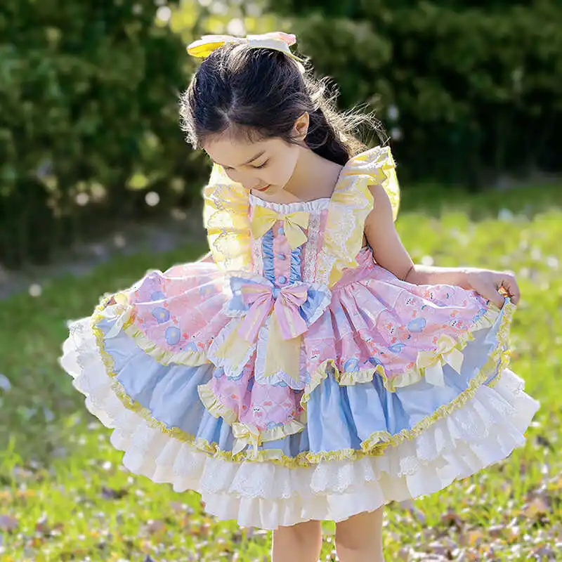 

Lolita Girls Dress Lace Birthday Baby Princess Costume Kids Summer Fluffy Bow Floral Turkish Boutique Ball Gown Children Vestido