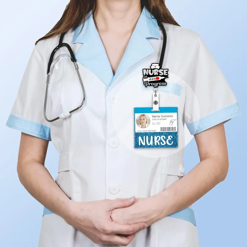 Nurse Name ID Badge Holder Shiny Powder Rectangular Acrylic Hospital Name Tag Supplies Badge Display Holder