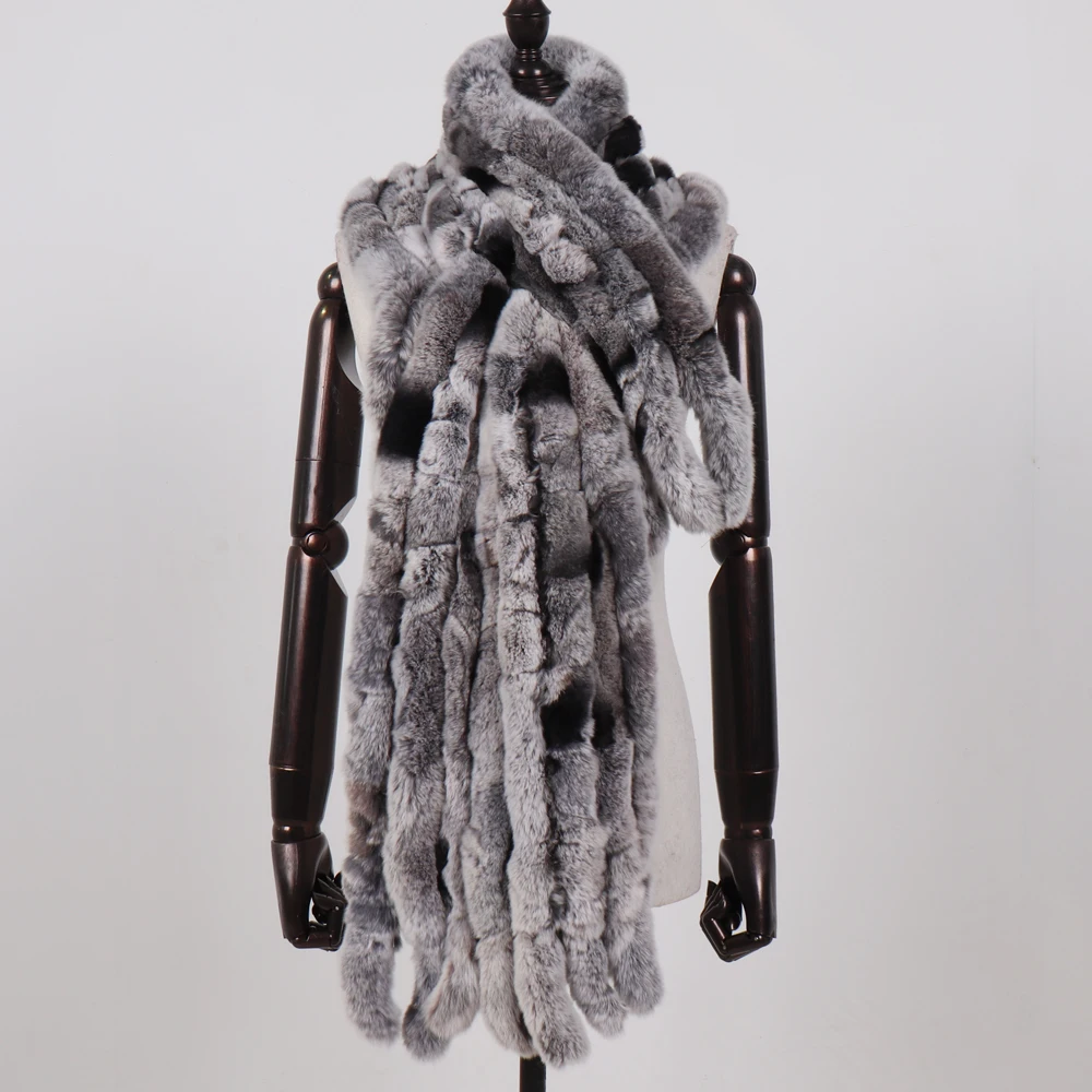

2025 Winter Women Long Style 100% Genuine Real Rex Rabbit Fur Scarf Lady Warm Quality Natural Soft Rex Rabbit Fur Scarves Shawl