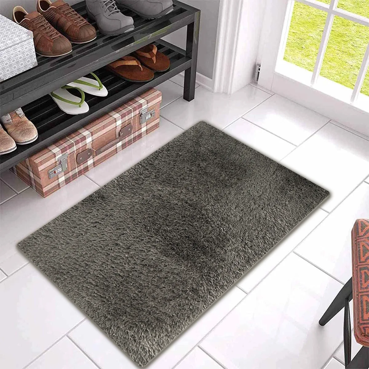 Thick Long Hair Peach Fuzz Carpet Pure Color Bedside Bathroom Door Mat Water Absorbent Anti-Slip Floor Mat Modern Simple Style