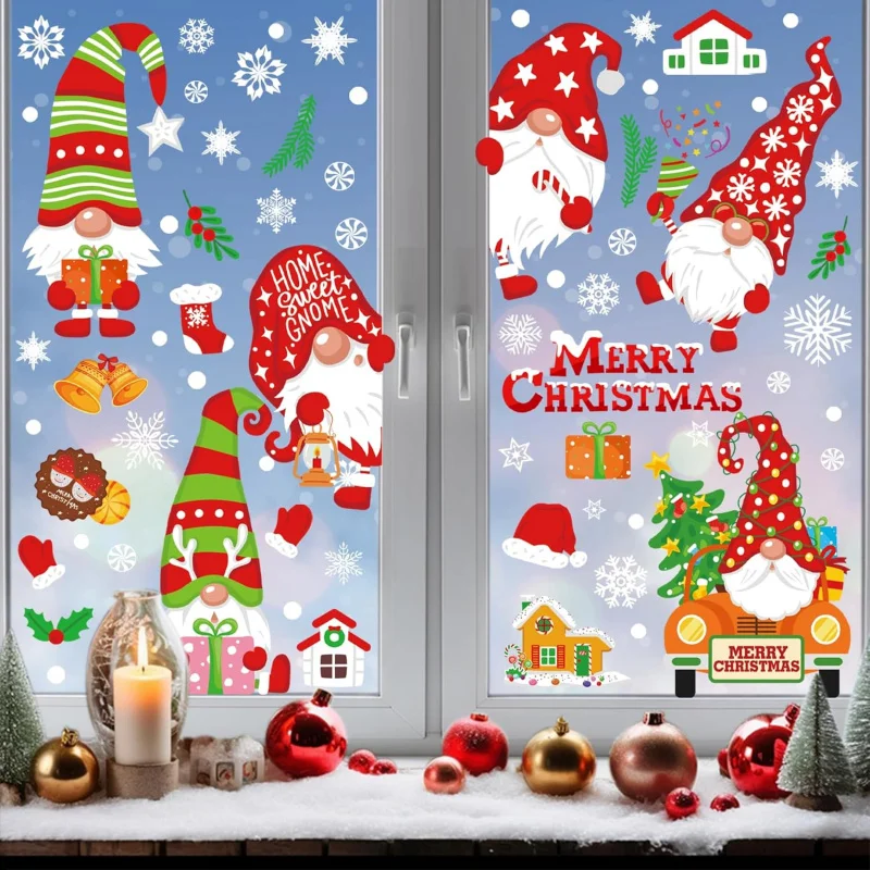 Weihnachts-Fensteraufkleber-Set, 136-teilig, Elfen-Schneemann, Rentier, Weihnachtsmann-Designs, perfekte Feiertagsdekorationen für Familientreffen