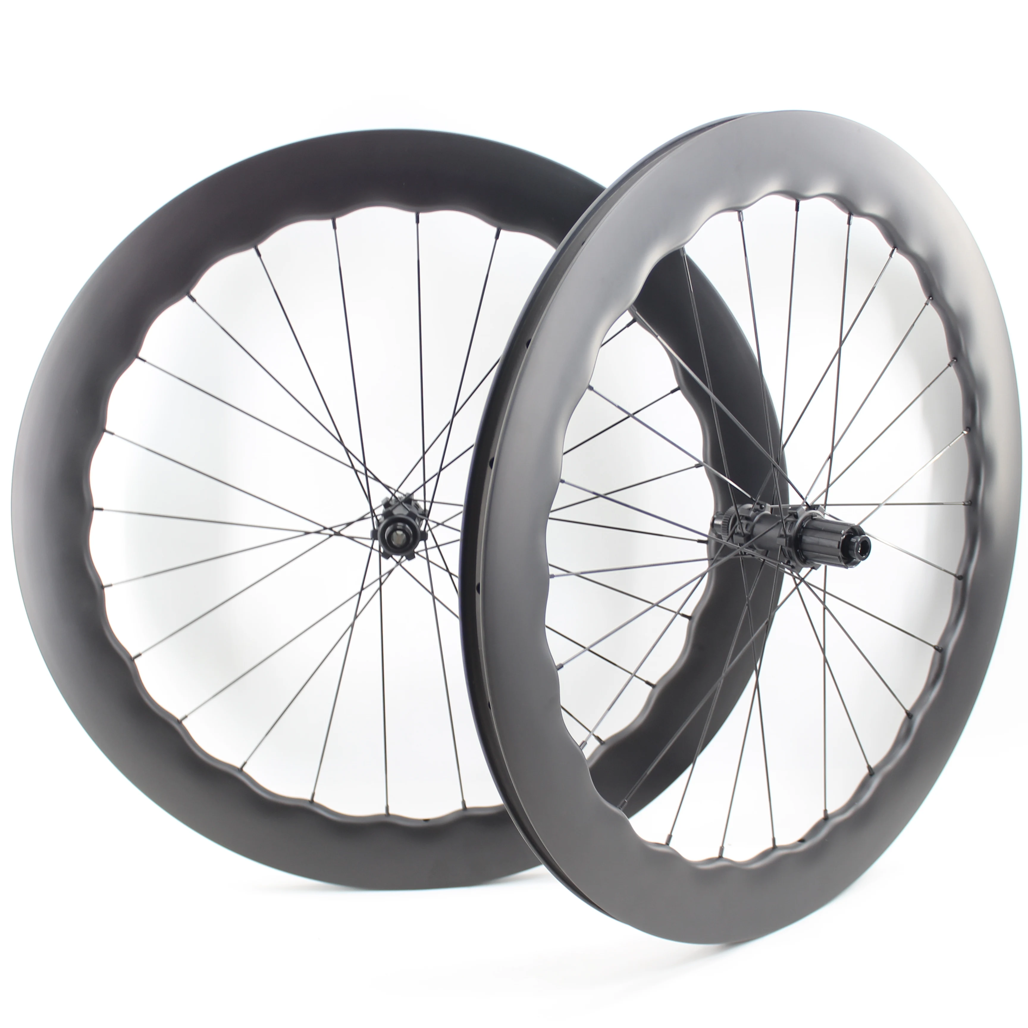 

New 700C Road Bike Full Carbon Fibre Bicycle Thru Axle Center lock Disc brake Wheelset Carbon clincher tubeless wave rims 25mm