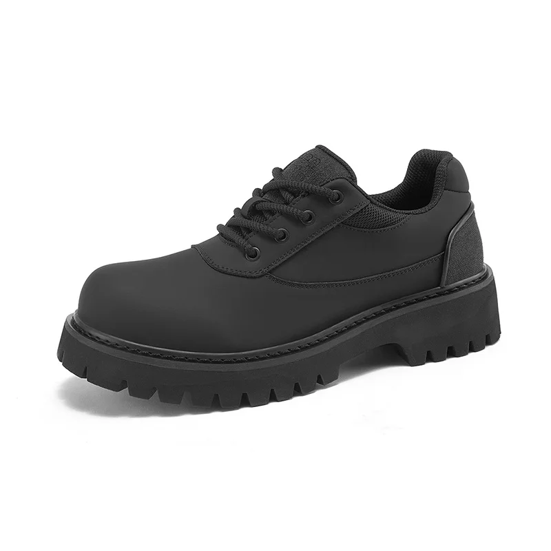 

Jeep Men's Round Toe Chunky Casual Leather Shoes British Style Low Top Thick Bottom Elevated Sneakers