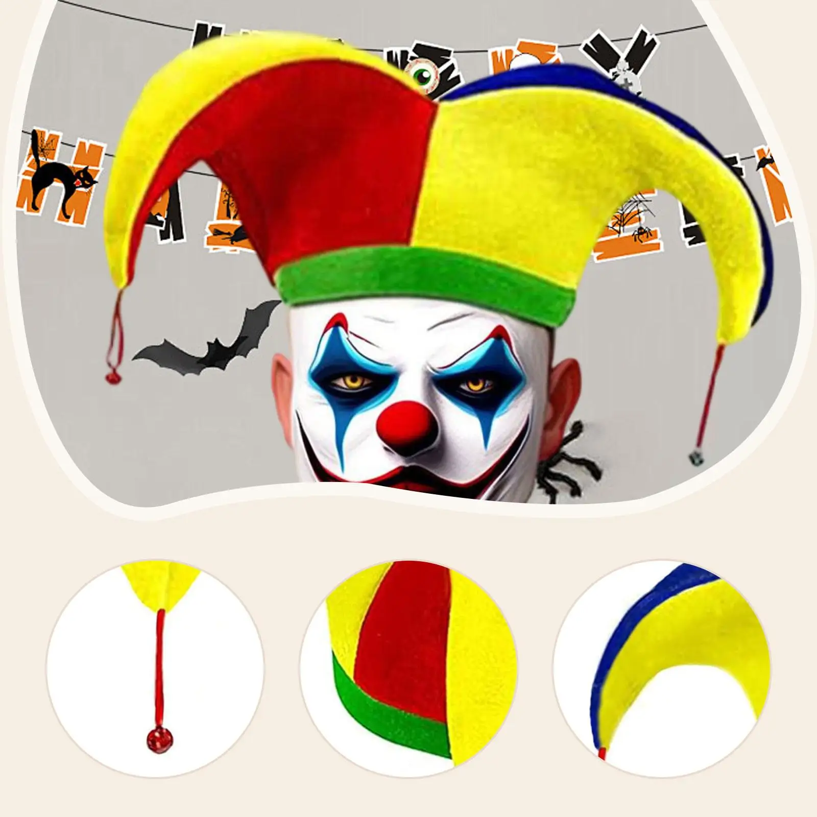 Cappello da clown per adulti Novità Arcobaleno Mardi Gras Cappello da festa per Carnevale di Halloween Spettacolo teatrale Vestito operato Costume da clown Cosplay