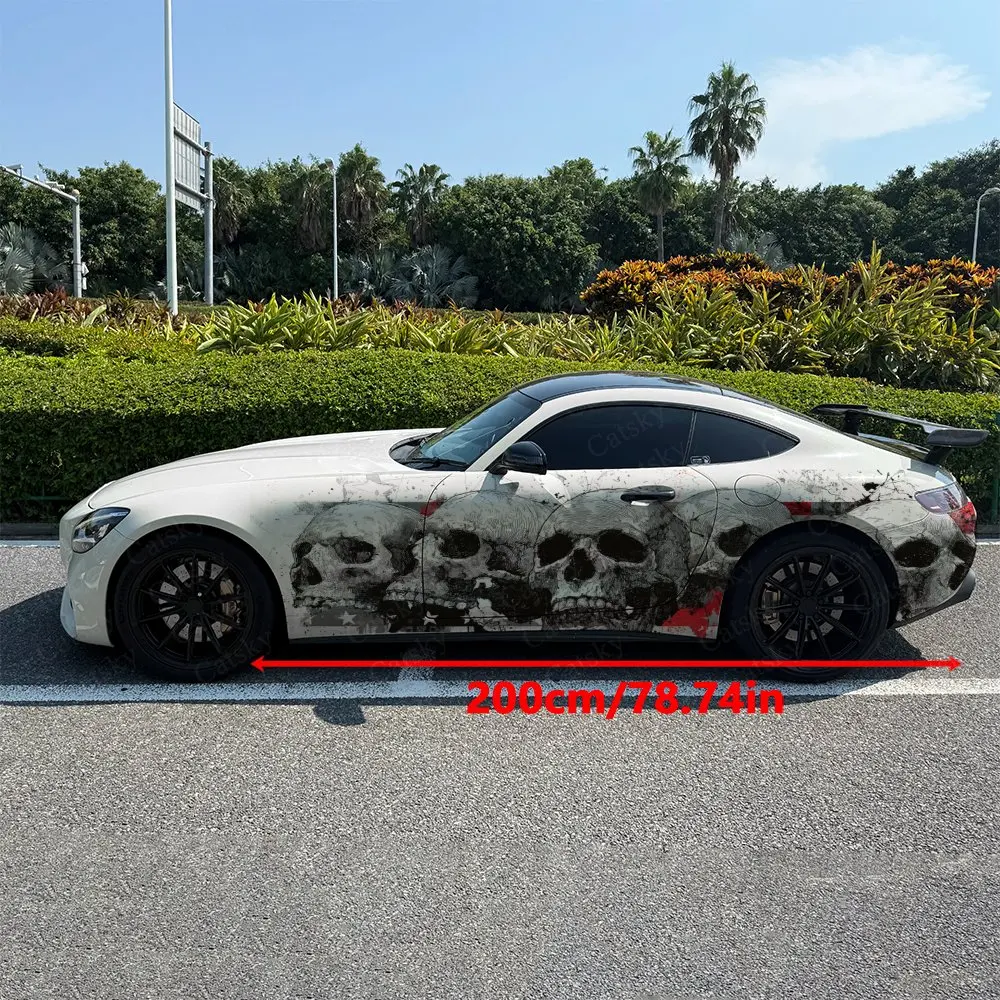 2pcs Arranged Skulls Blood Splatter Car Side Wraps, Self-Adhesive PVC Waterproof & Scratch-Resistant Sticker, Car Accessory Gift