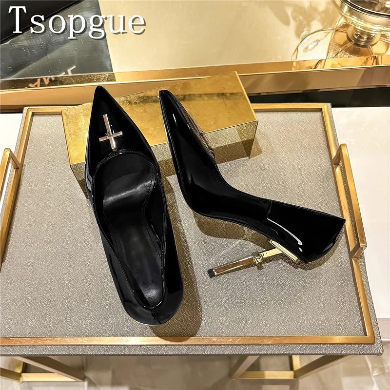 

Brand Design Cross Shaped High Heels Women Pointed Toe Shallow Mouth Slip On Stiletto Single Shoes Fashion Wedding Party Shoes