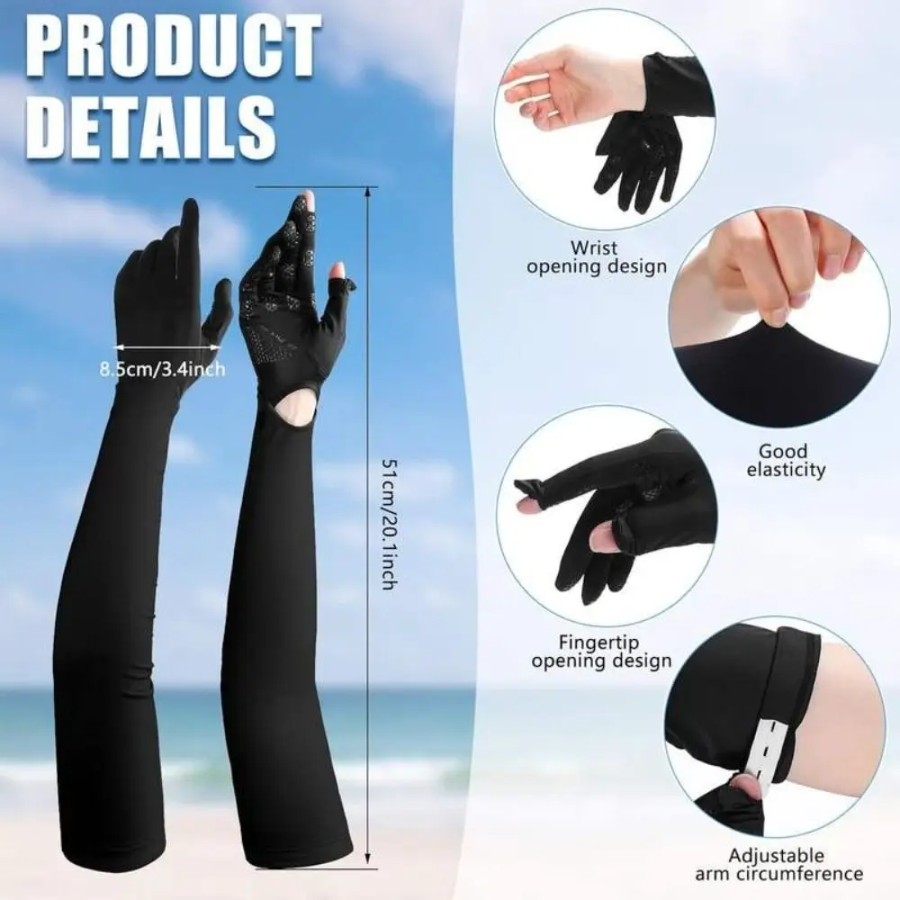 Guanti Protettivi in Seta Ghiaccio UPF50+ Anti-UV, Copribraccio Elastici a Manica Lunga con Funzione Touch Screen