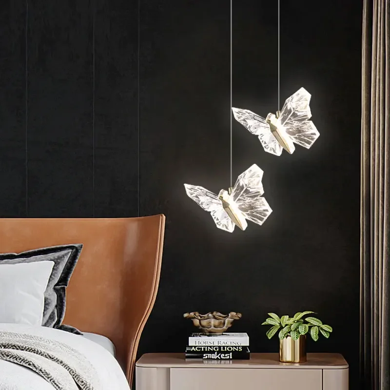 Modern LED Pendant Lamps Butterfly Shape New Single Head Bedroom Bedside Crystal Pendant Light Simple Indoor Decorative a Lustre