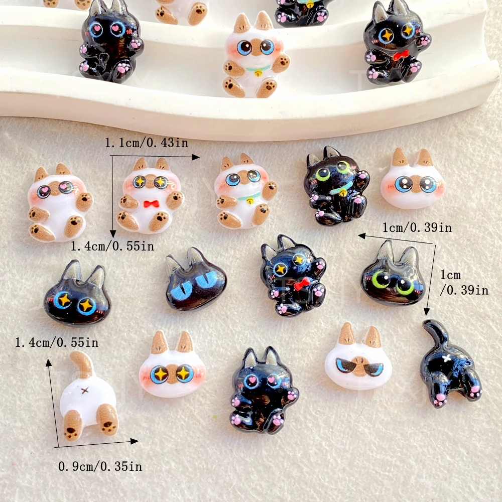50Pcs Cute Mini Cartoon Cat Nail Art Resin Designer Charms DIY 3D Decorations Jewelry