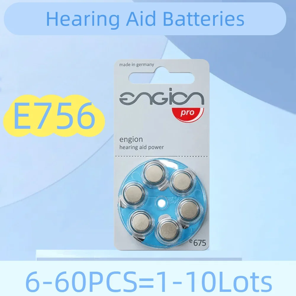 6--60PCS E675 Hearing Aid Batteries  Engion1.4V 675 A675PR41 Zinc Air Battery For BTE Hearing Aids