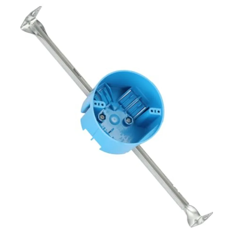 XIUTE 1 Gang PVC Round Ceiling Bar Hanger Electrical Box, 4 Inch Diameter, 20 cu. in, Round Electrical Outlet Box, Blue, ETL Ap