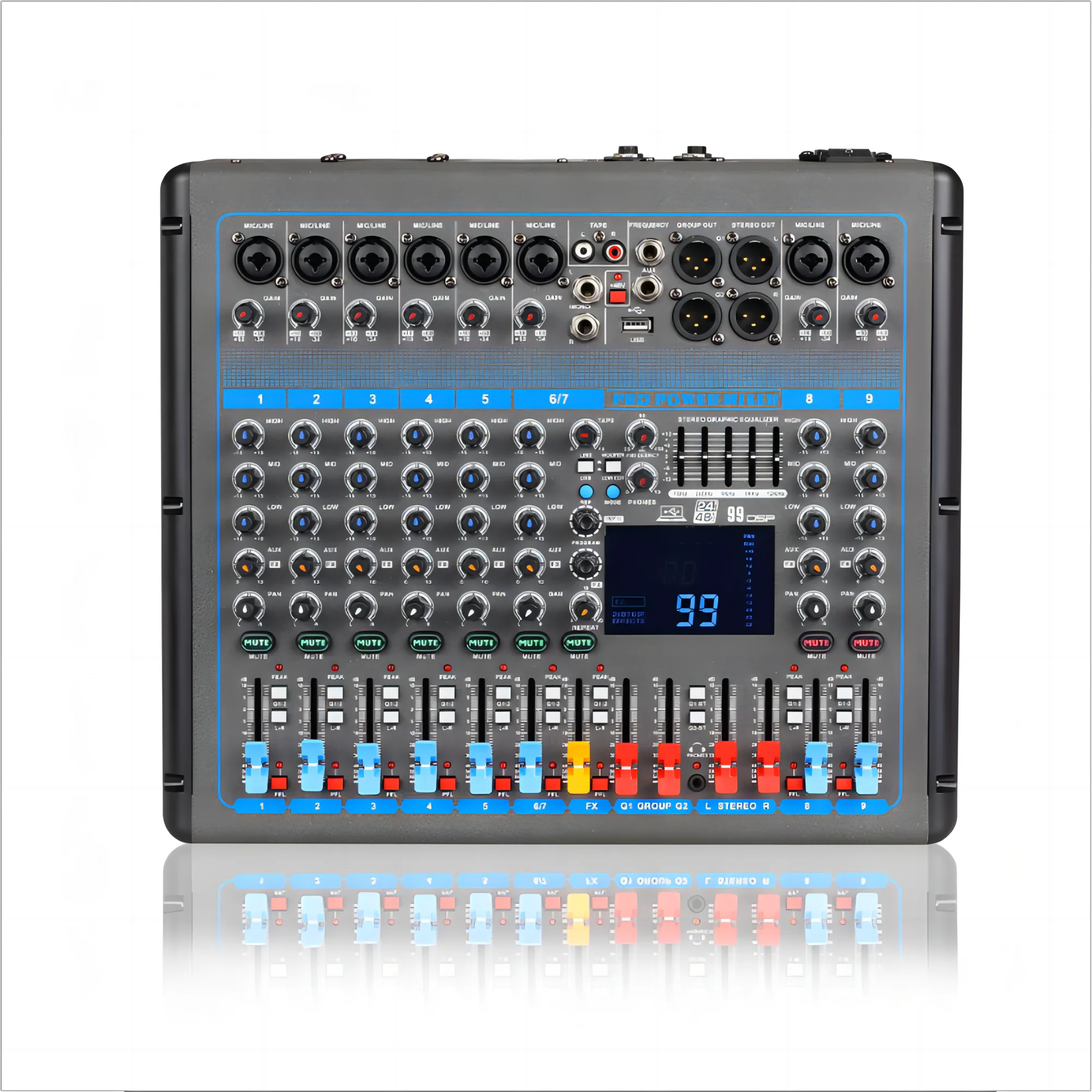 

2025New private model 2*250W DJ power amplifier mixer 8 channel with USB Bluetooth + 48 phantom power mixing console professiona