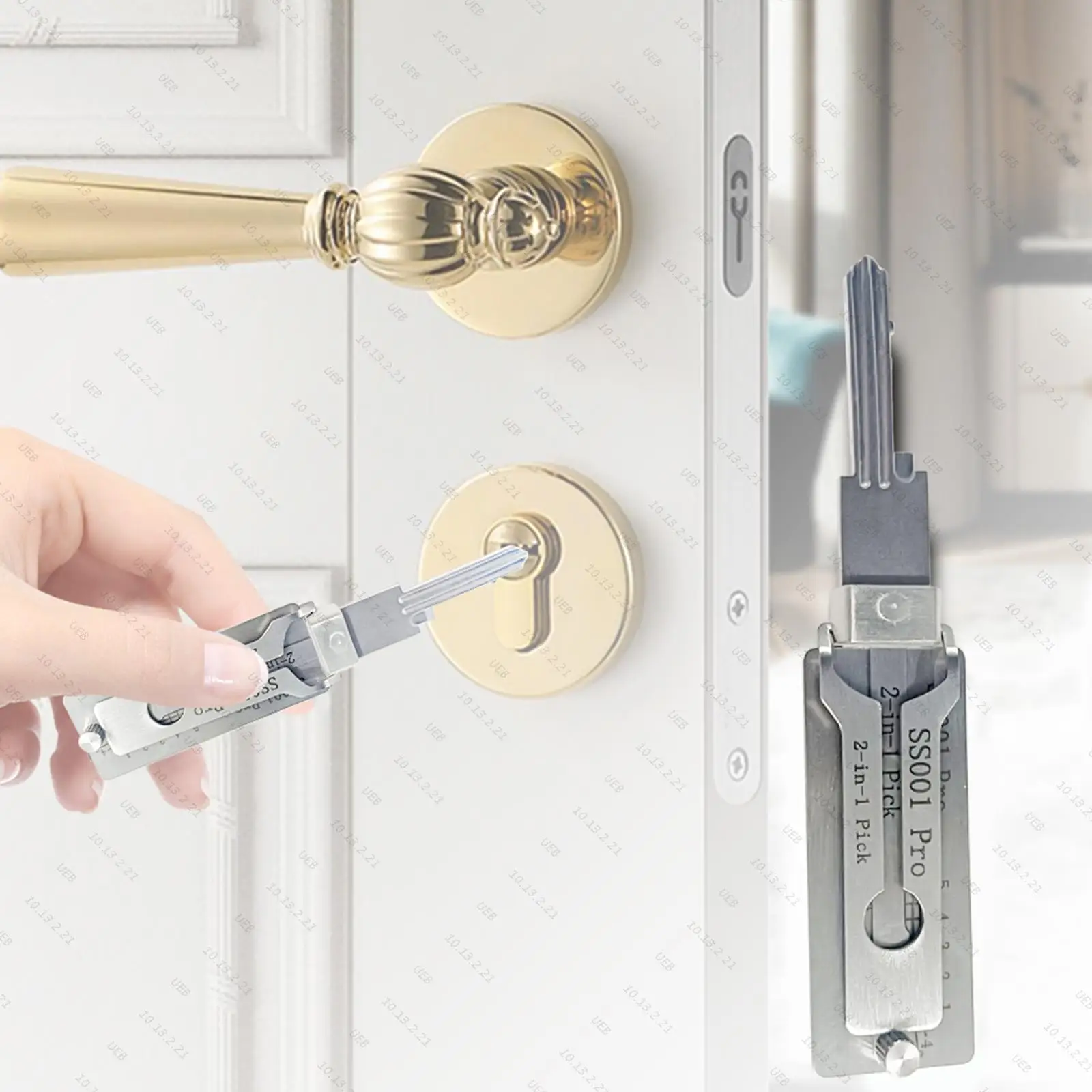 2-in-1 SS001 Stainless Steel Key Decoder Portable Precision Hook And Pickup Hand Tool O-ring Pickup Kit Lock Decoder Repair Tool
