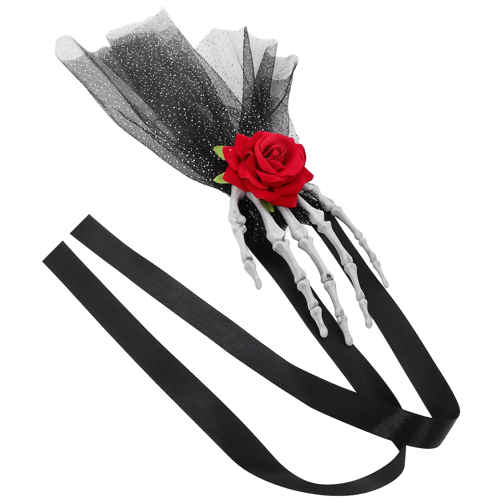 

Dark Punk Hand Red Rose Headband Veil Hairband for Veil Flowers Headband Halloween Party Costume Decor Accessories