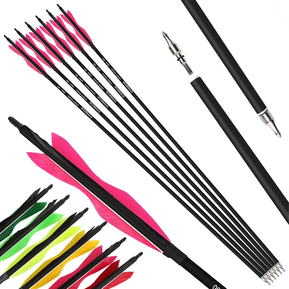

6/12pcs 31.5" Carbon Arrow SP500 OD 7.8mm 5inch Feather Traditional Longbow Archery Recurve Bow Hunting Shooting Target Arrows
