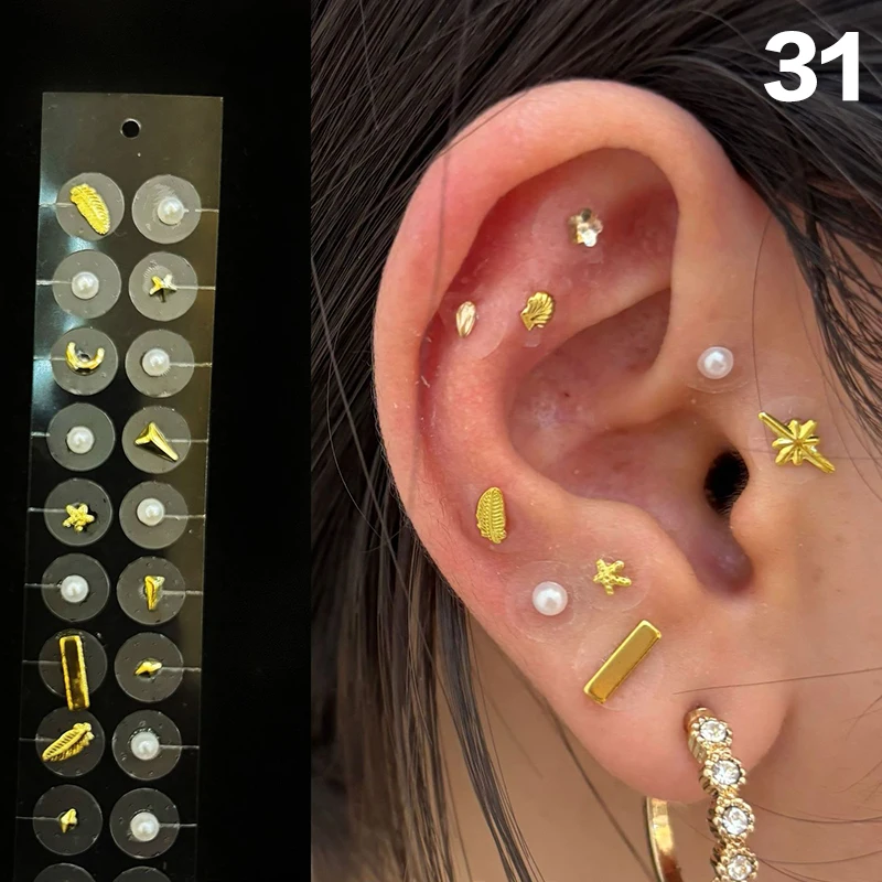Fashion Bowknot Colorful Rhinestone Pearls Ear Point Stickers Ear Pressure Stick Acupuncture Auricular Ear Stickers Massage