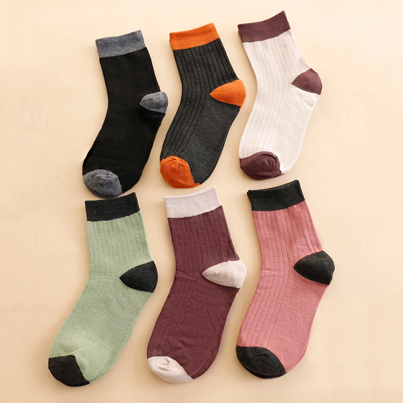 

6 Pairs Random Contrast Color Mid-Calf Socks for Men Soft Breathable Casual Daily Wear Socks