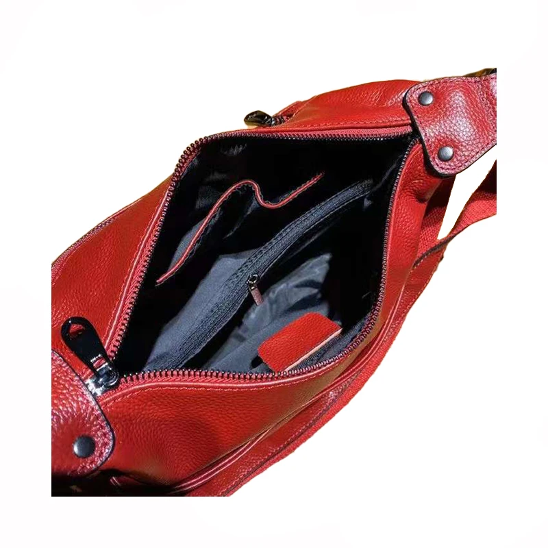 Large Shoulder Bag,Many Pockets,100% Natural Cowhide,Women GENUINE LEATHER Messenger Bag, Female Crossbody bag D213