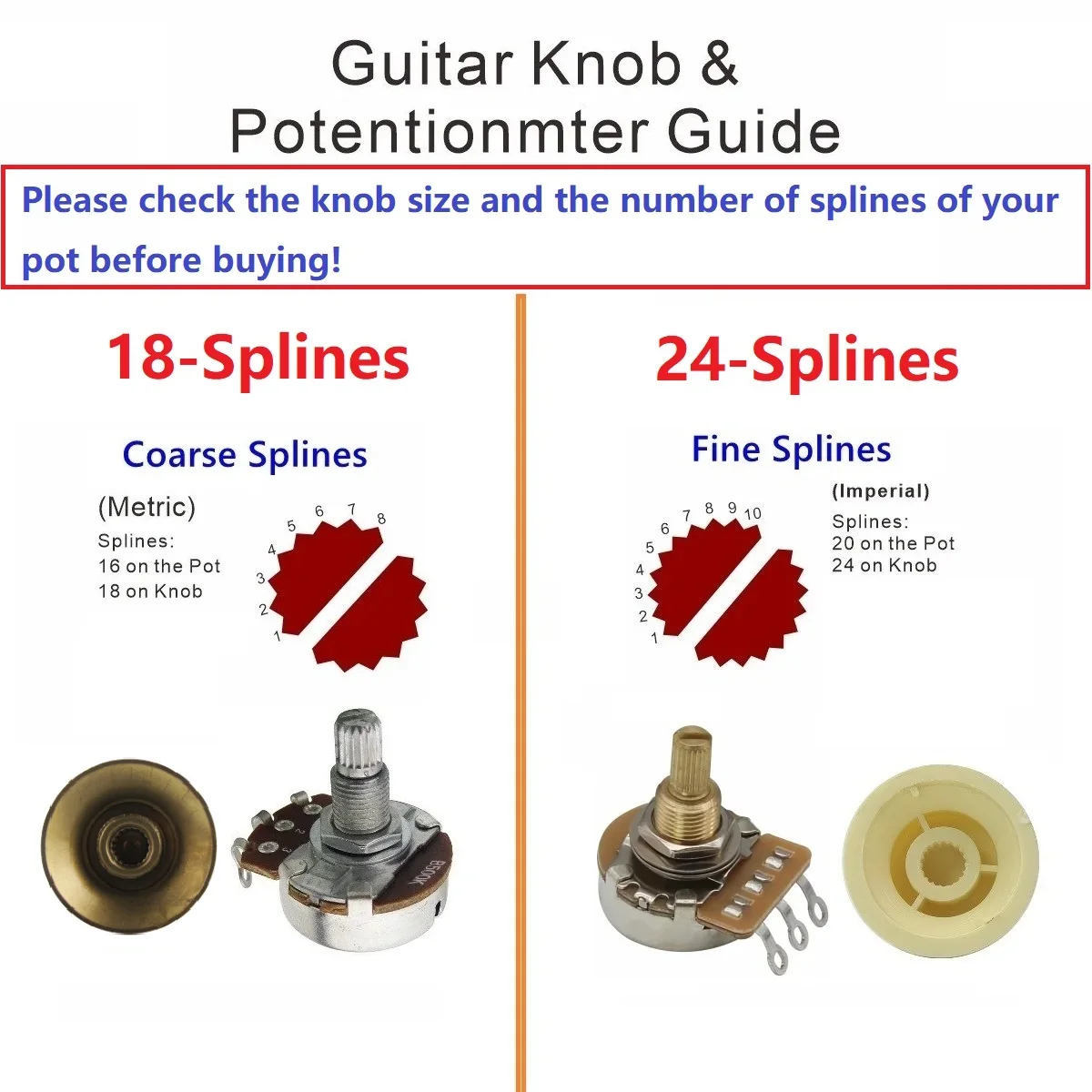 FLEOR 4pcs 2T2V Vintage LP Guitar Volume Tone Control Knobs 18-Splines with Aluminum Top Electric Guitar Parts