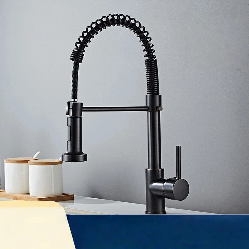 

304 Stainless Steel Spring Pull-out Kitchen Faucet Retractable Rotary Multi-functional Hot and Cold Sink Faucet