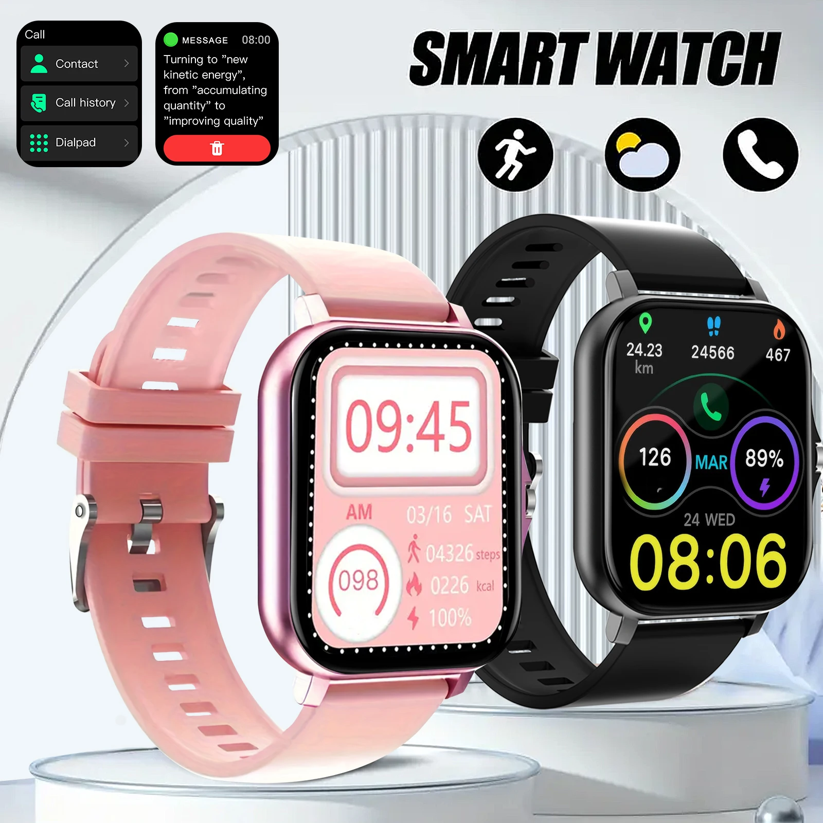 Smart watch has functions such as calls and message reminders, and is compatible with iPhone/Android phones.