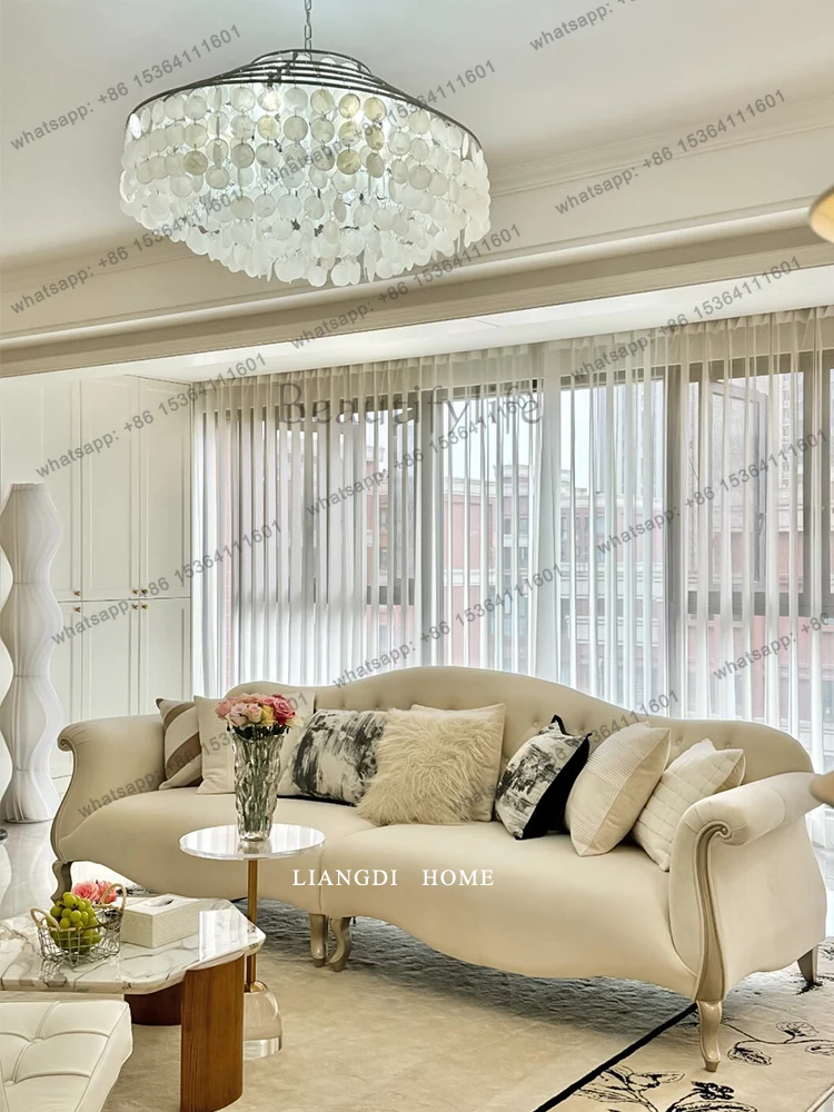 French light luxury solid wood three-person four-person sofa first layer cowhide straight row sofa