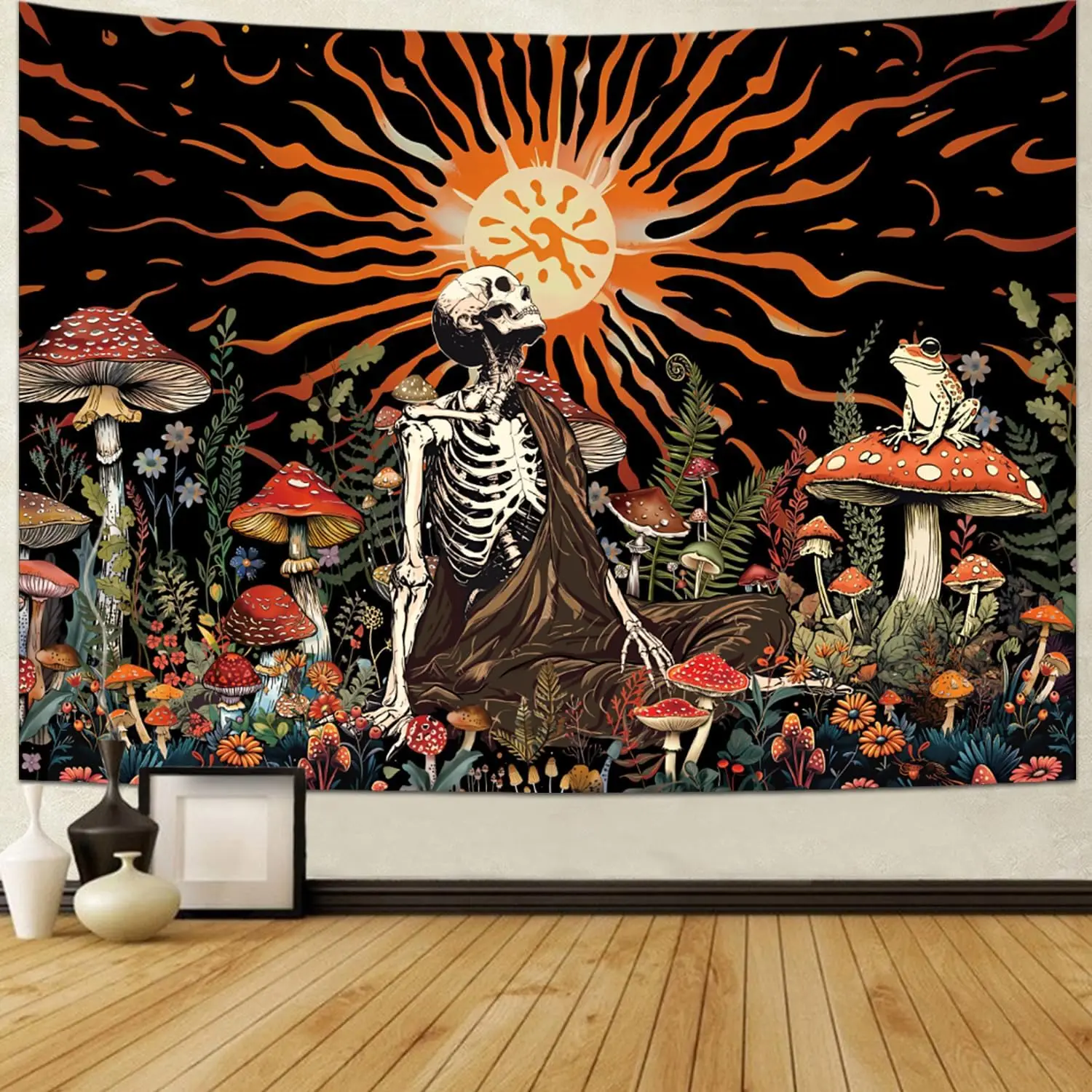 Tapestry Wall Bedroom Tapestry Vintage Skull Mushroom Sun Floral Skeleton Aesthetic Jungle Hanging Decor