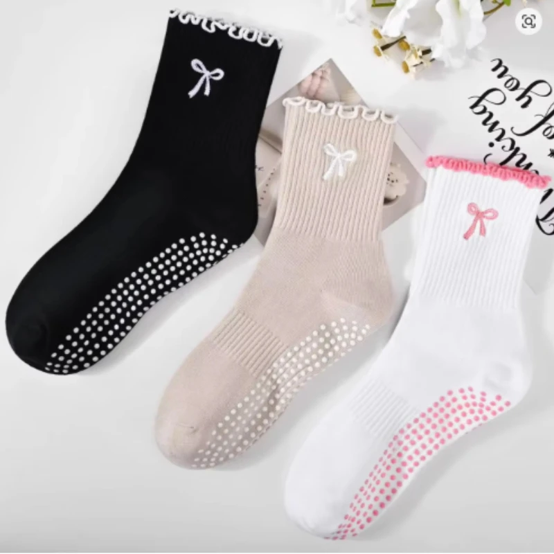 1/3 pairs of anti-slip grip Pilates socks, pure cotton breathable yoga socks, high elasticity sweat-absorbing mid-calf socks