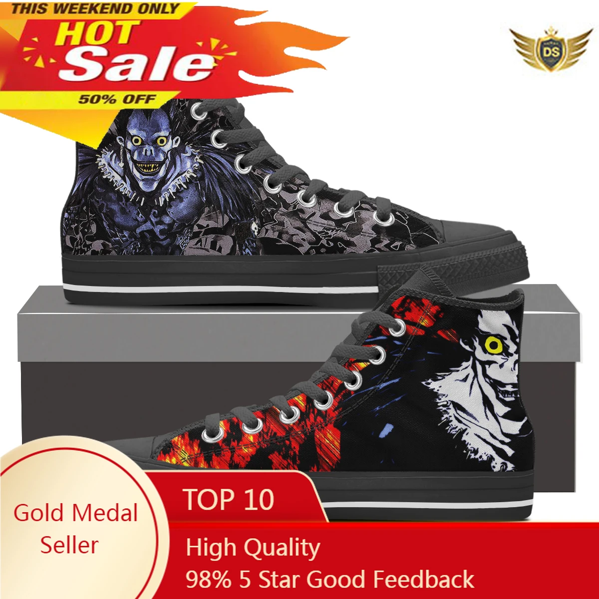 New Death Note Sneaker Fashion Style Durable High Top Shoes For Male Custom Casual Anti-slip Round Toe Lace Up Кроссовки Мужские