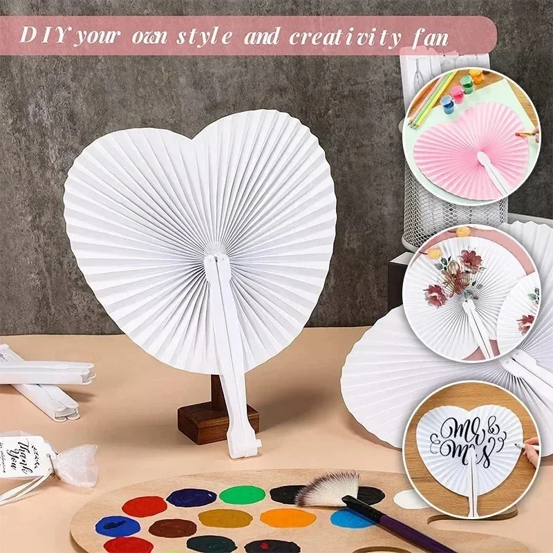 2026 NEW HOT Premium Latest Models Pink&white Heart Shaped Folding Hand Fans for Wedding Party Favors & Event Decoration