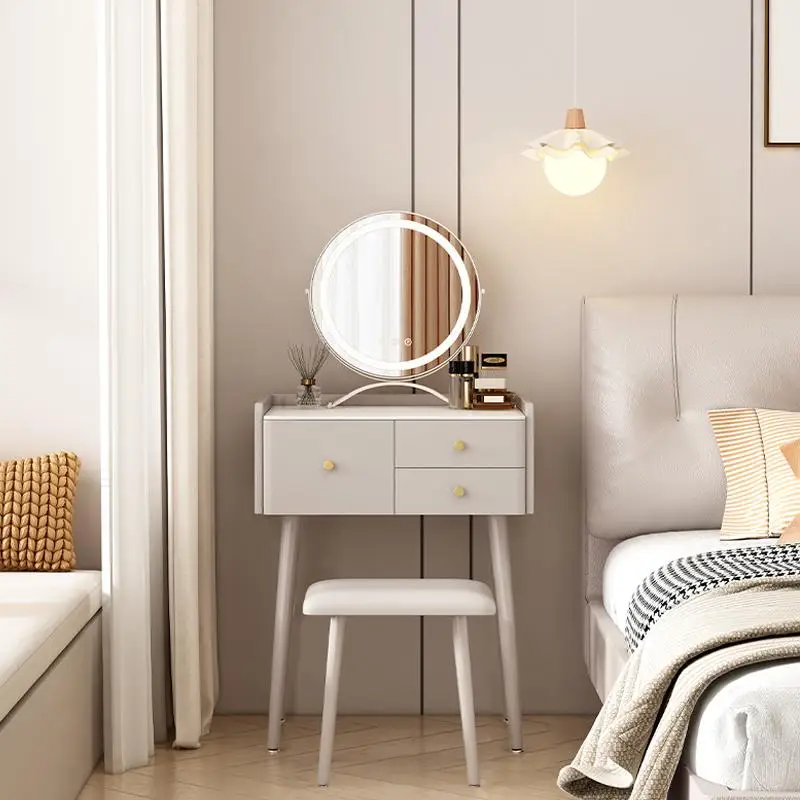 

Storage White Dressing Table Chair Mirror Drawers Makeup Dressing Table Modern Cosmetics Mesa De Maquillaje Trendy Furniture
