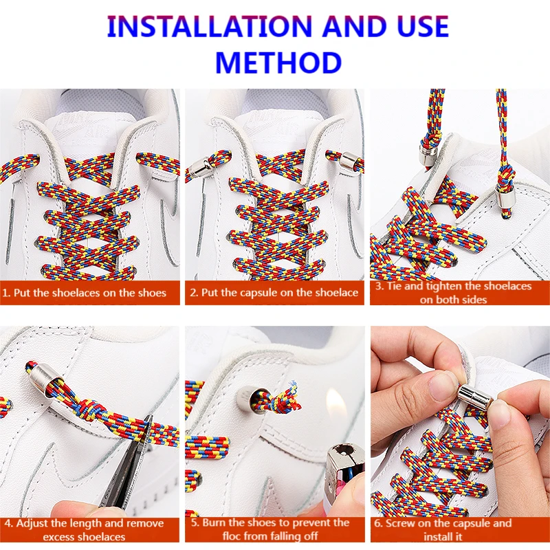 Elastic Shoe Laces Without Tie Multicolor Shoelaces Flat Capsule Metal Lock For Sneakers Shoes Accessories Lazy Lace 1 Pair