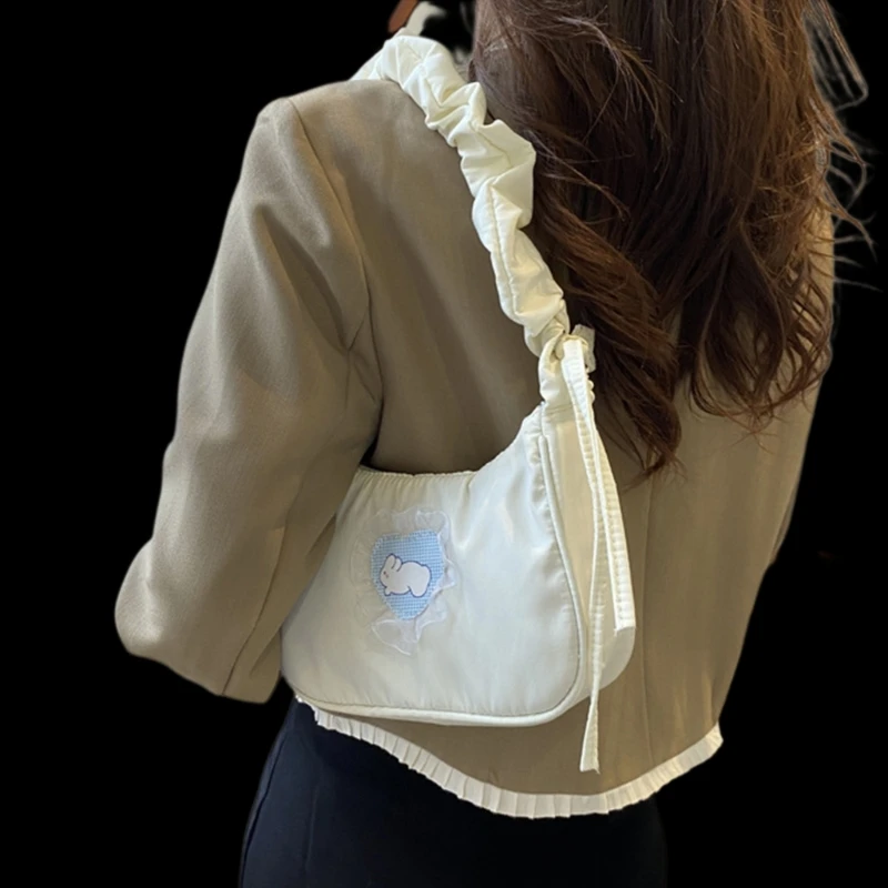 

Drawstring Bag Lace Rabbit Shoulder Bag for Girl Women Tote Handbag Armpit Bag