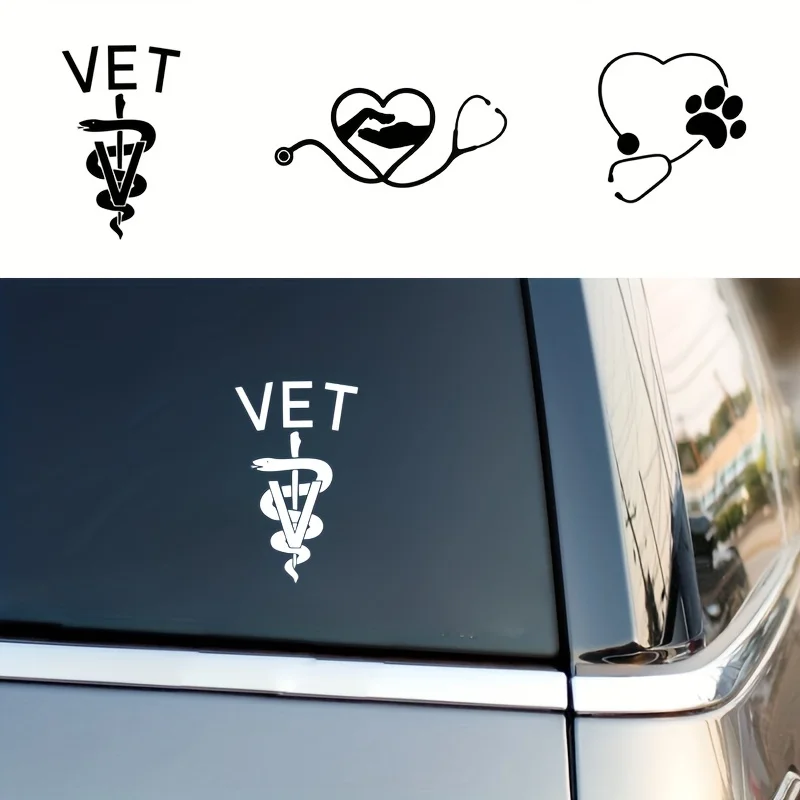 Veterinary Shop Vinyl Wall Sticker Stethoscope Hand and Paw Decals Car Window Laptop Decor Caduceus Vet Logo Sticker