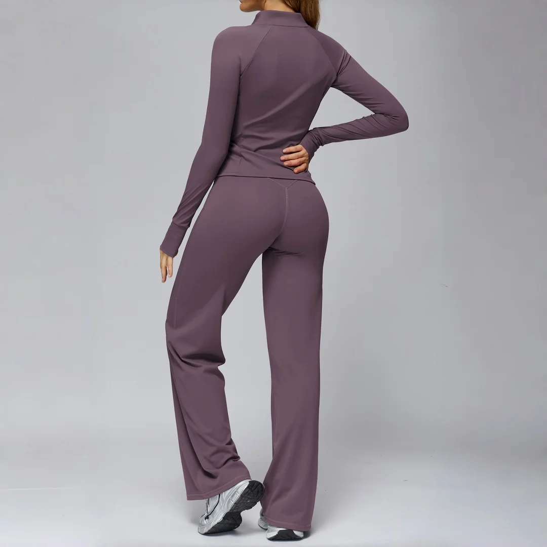 

Новый плотный комплект для йоги с высокой талией и начесом, спортивный бюстгальтер с длинными рукавами и широкими штанинами, одежда для танцев, бега, тренировок, леггинсы для спортзала, спортивная одежда