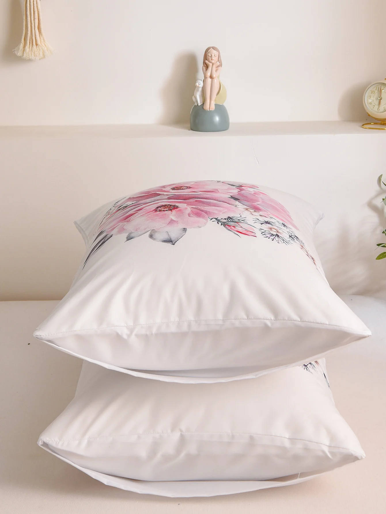 Floral Pillowcases White Pink Pillowcases Shabby Chic Design Cute Pillow Shams 2 Pack