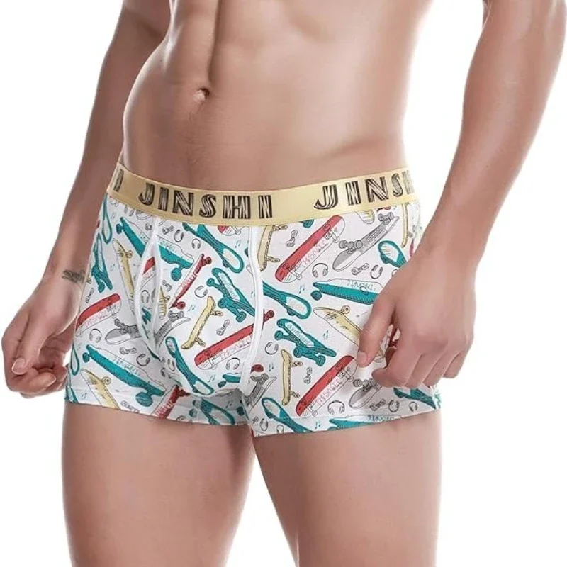 Jinshi Men’s Comfortable Underwear Short Boxer Briefs Open Fly No Ride Up Underwear Mens Printed Boxer Briefs