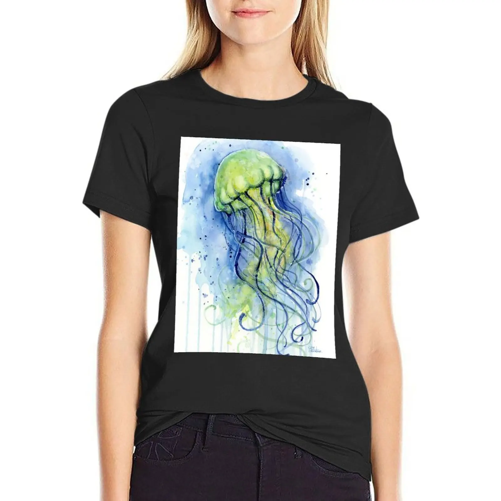 

Watercolor Jellyfish T-Shirt plus size tops customs tops quick drying designer clothes Women luxury