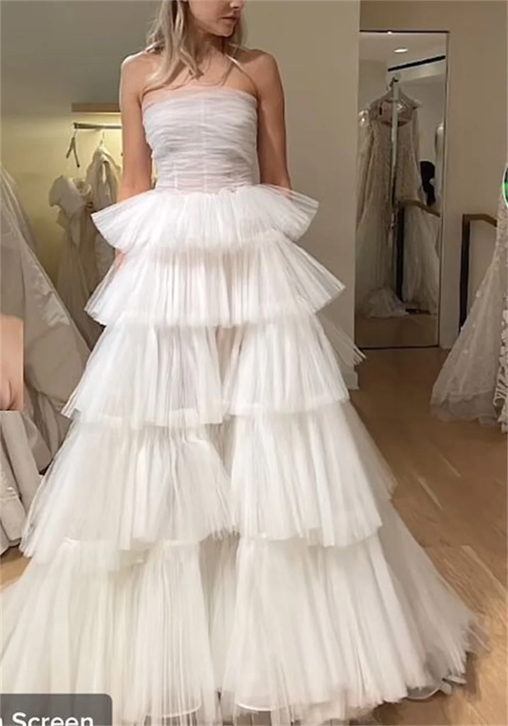 Cathy Elegant Tiered Ruffle Sleeveless Wedding Dress A-line Tulle Multi-Layered vestidos de noiva Floor-Length Evening Dresses