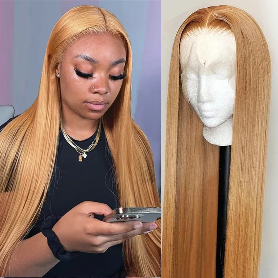 Bone Straight Honey Blonde Peruka Ludzkie włosy 13x6 Hd Koronkowe peruki z przodu dla kobiet 36 cali # 27 Kolorowa peruka 13x4 Koronkowa peruka z przodu 200%