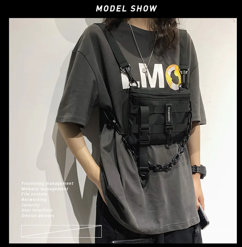Funktionale Taktische Brusttasche für Unisex, Modische Hip-Hop-Weste, Streetwear-Tasche, Hüfttasche für Damen, Schwarze Wild-Brusttasche – Detail 4
