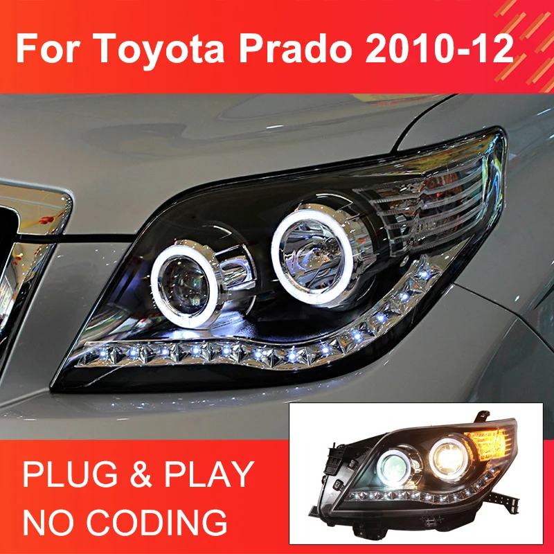 

1 Pair LED Headlights for Toyota Prado 2010 2011 2012 Headlights Plug and Play DRL Turning Projector Lens Front Head Lights