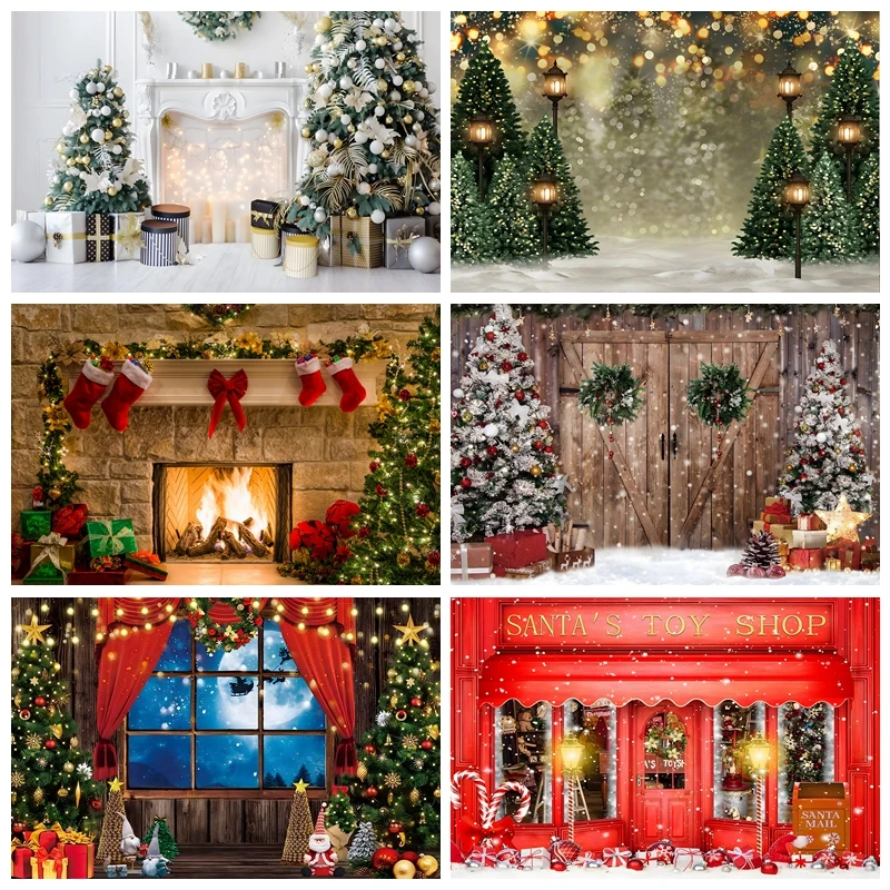 

2023 Christmas Party Backdrop Photography Tree Gift Candy Baby Photo Photographic Family Background For Photo Studio Photocall