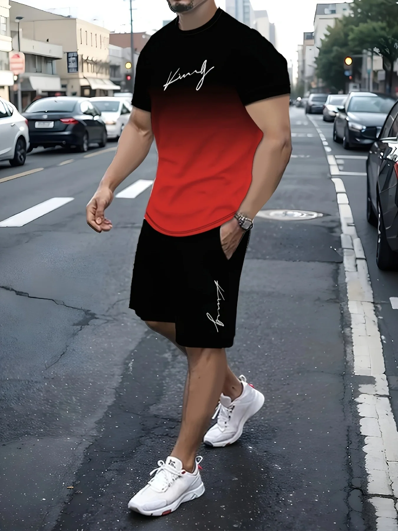 2024 New Fashion Desig Men T-shirt Sets Man\'s Sportwear Fashion 3D Print Two Pierce Oversize Outfit Gym Street Clothes US Sizes