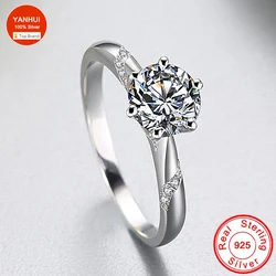 YANHUI Genuine Tibetan Silver Dazzling 6mm Zirconia Rings Size 4 5 6 7 8 9 10 Wonderful For Women Girls Lady's Gift