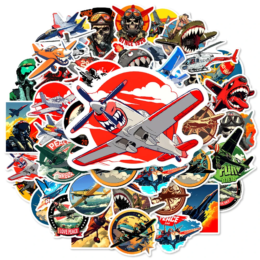 10/30/50PCS Cool Airplane Fighter Pilot Sticker Personalized Creative Graffiti DIY Phone Case Water Cup Luggage Decal Kids Toy