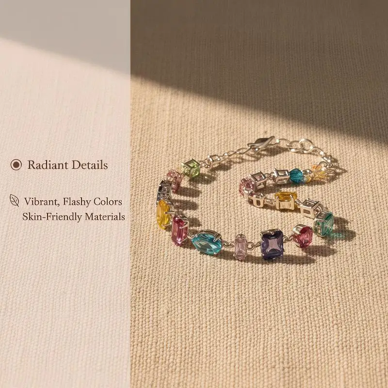 Funkelnde Bunte Kristallarmbänder für Frauen, Koreanische Zirkon-Metallkette, Partyschmuck, Valentinstagsgeschenk – Detail 5