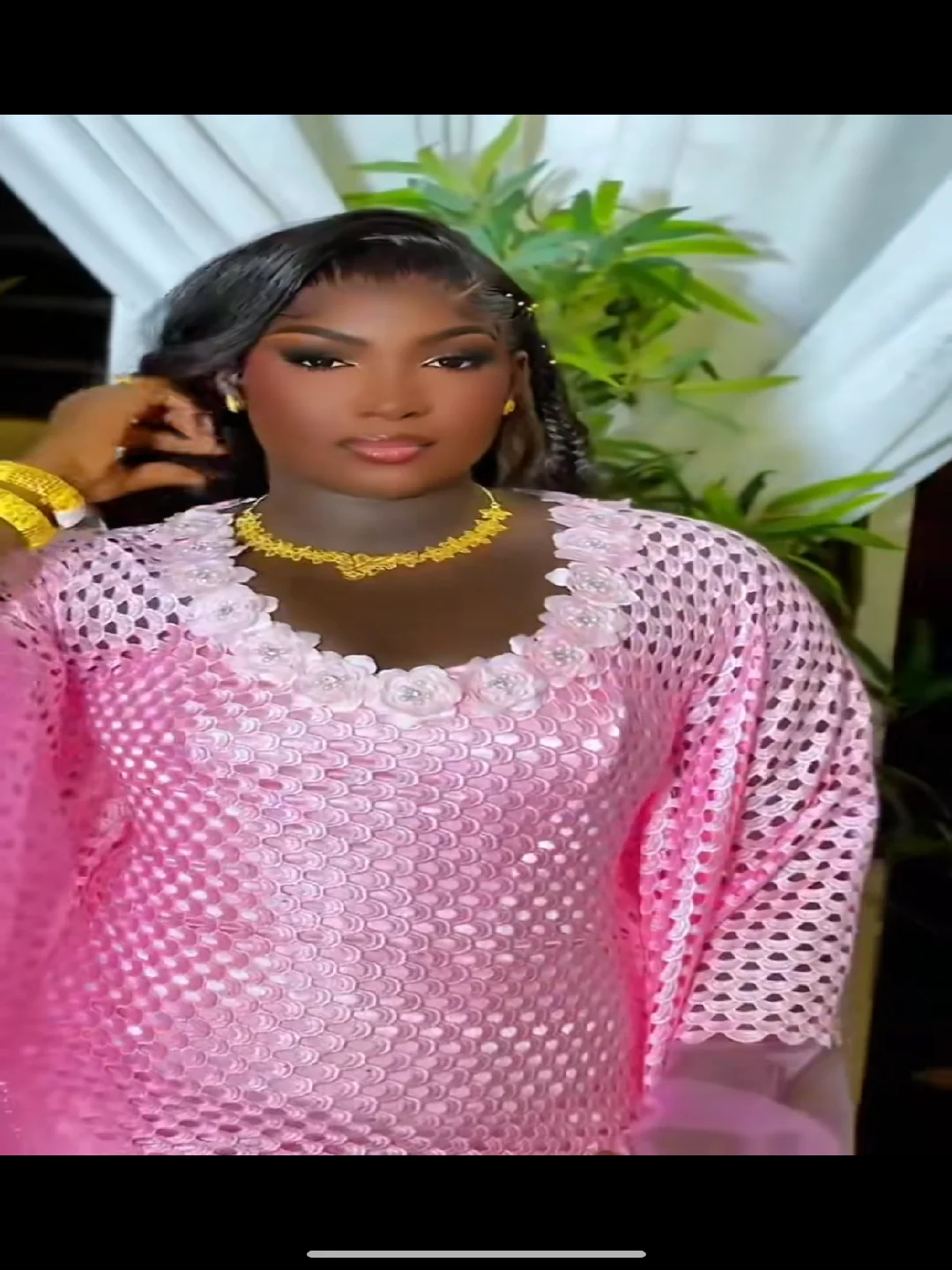 

New Arrival Pink Guipure Lace Fabric Gold Embroidery African Cord Lace Fabric High Quality French Lace With Sequin 5 Yards M50-1