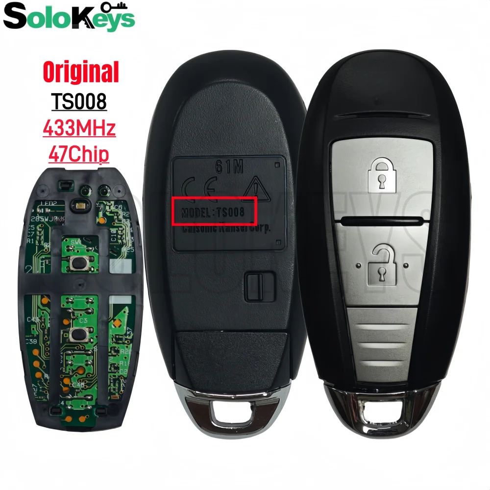

SOLOKEYS FCCID:TS008 61M For Suzuki SX4 Swift Vitara Original Remote Key 433Mhz 47 HITAG3 7952X Chip 2 Buttons
