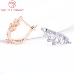 (9155) 4PCS 7x20x14MM 24K Gold Color Brass with Zircon Earrings Clasp Earrings Hoop High Quality DIY Jewelry Making Findings